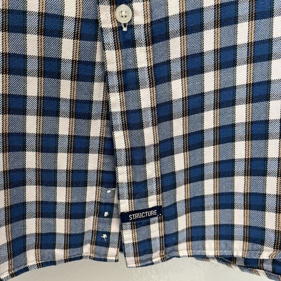 Structure | Vintage Blue White Orange Plaid Long Sleeve Button Shirt Flannel Med - Picture 5 of 6